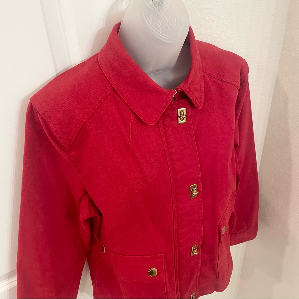 LRL Lauren Jeans Co Red Denim Jacket with Turn-Lock Buttons - Picture 2 of 11